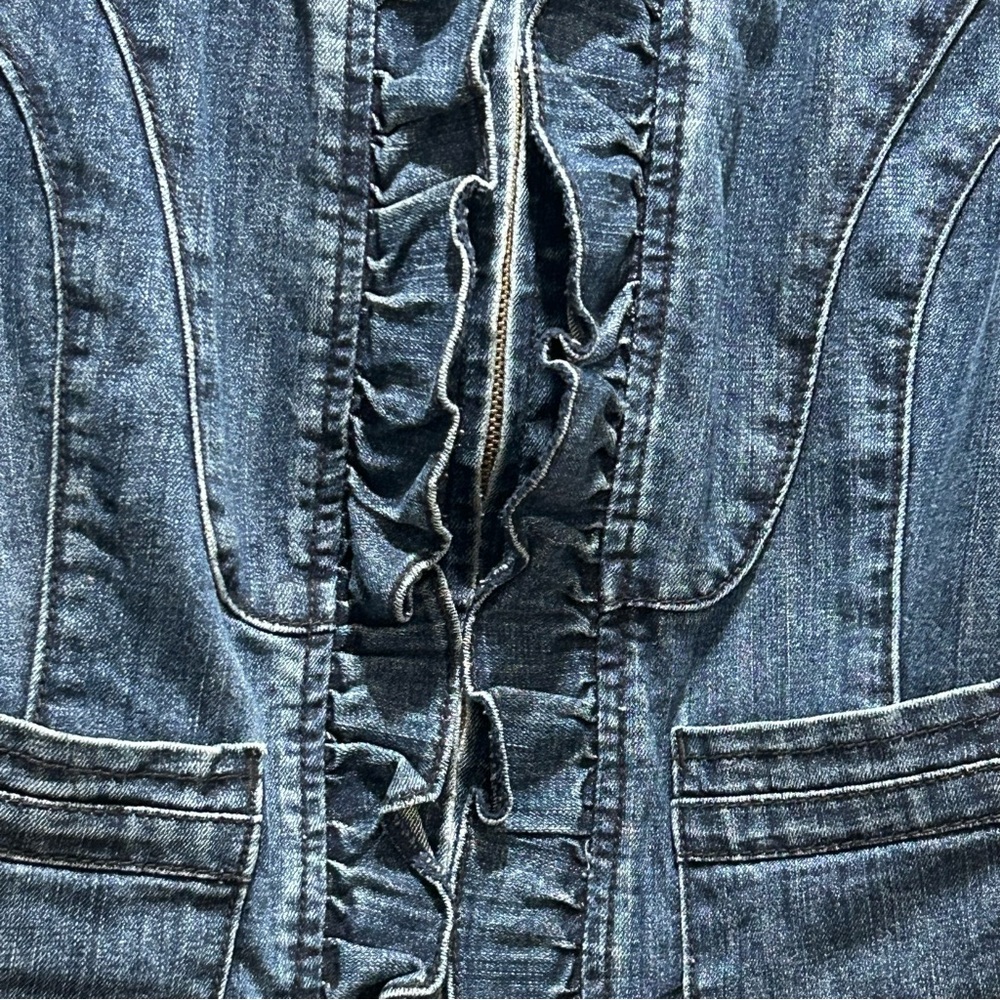 Christiana Zinn Blue Denim Zippered Jacket w/ Ruffles & Pin Tucks - Size PM - Picture 8 of 12